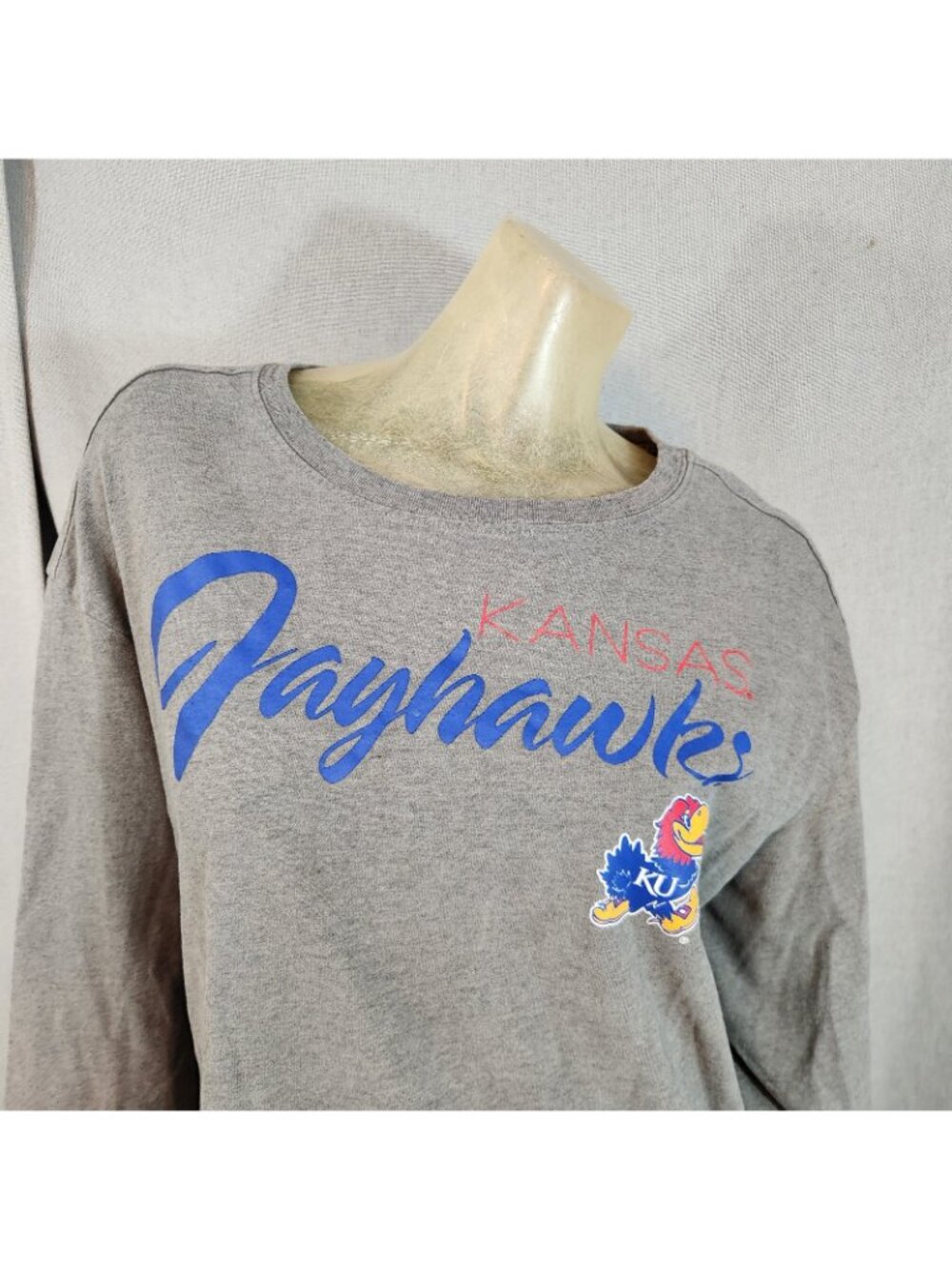Russell University Kansas Jayhawks Gray Crew Nck LongSlv Shirt Blouse Top MEDIUM - Picture 2 of 6